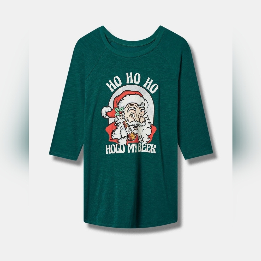 TORRID Santa My Beer Classic Fit Super Soft 3/4 Sleeve Raglan Womens 5X